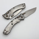 Microtech Amphibian Mini RAM LOK Stonewash Titanium Slab & Stonewash M390MK w/ Flamed Accents 137MRL-10MS4