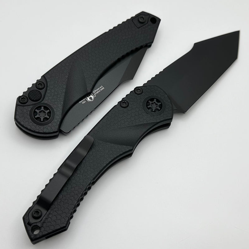 Heretic Knives Mini Pariah Auto Tactical Black Polymer Handles w/ Black Tanto MagnaCut H055-4A-T