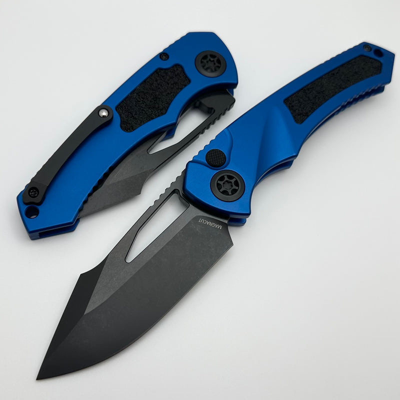 Heretic Knives Pariah M/A Button Lock Blue Aluminum Handles w/ DLC MagnaCut H046-6A-BLU