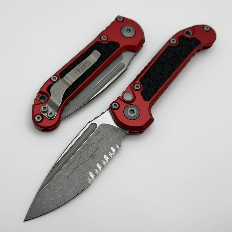 Microtech Knives LUDT Gen III Apocalyptic Partial Serrated Drop Point w/ Red Handle 1135-11APRD