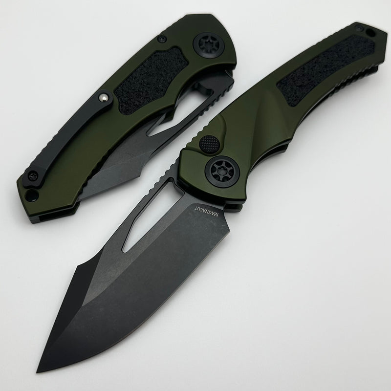 Heretic Knives Pariah M/A Button Lock Green Aluminum Handles w/ DLC MagnaCut H046-6A-GRN