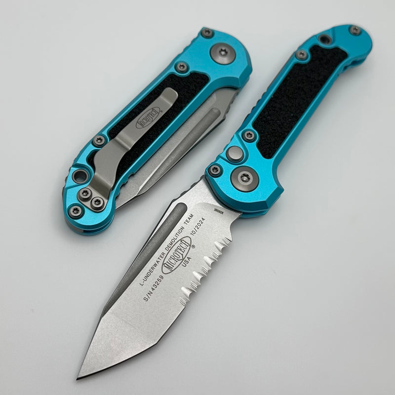 Microtech Knives LUDT Gen III Stonewash Partial Serrated Tanto w/ Turquoise Handle 1136-11TQ