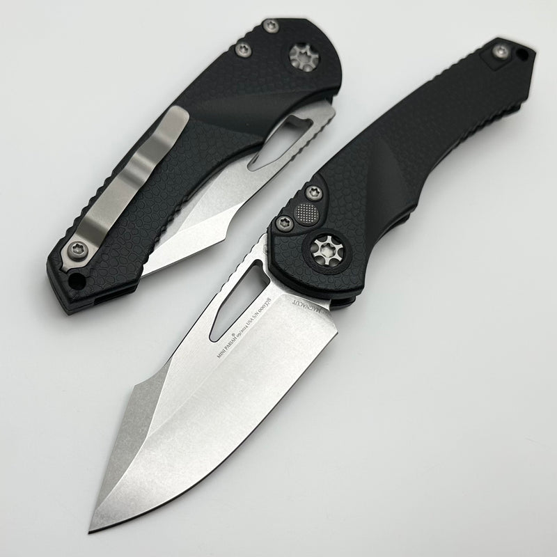 Heretic Knives Mini Pariah M/A Button Lock Black Polymer Handles w/ Stonewash S/E MagnaCut H052-2A