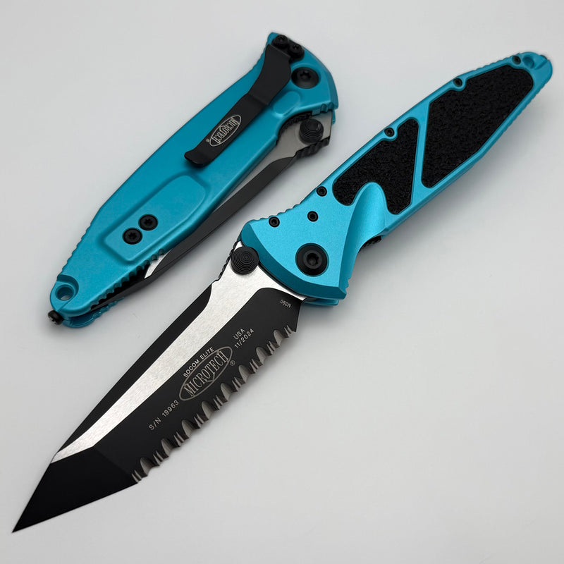 Microtech Socom Elite Tanto Edge Full Serrated Manual Turquoise Standard 161-3TQ