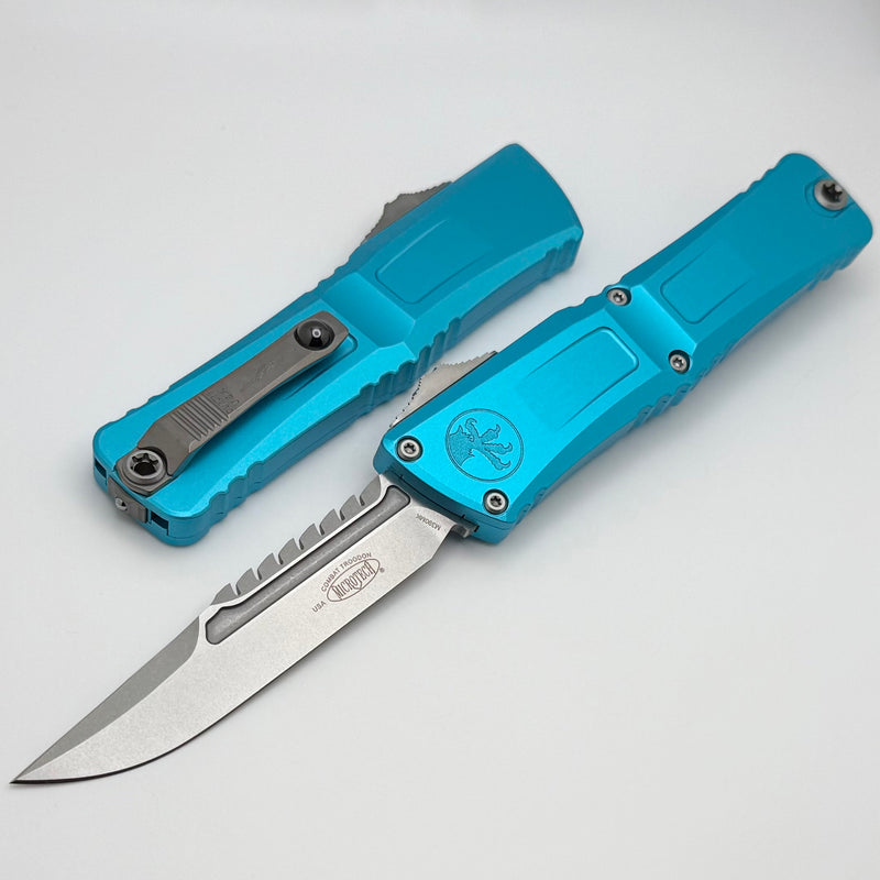 Microtech Knives Combat Troodon Gen III Stonewash Interceptor w/ Turquoise Handle Signature Series 1217-10TQS