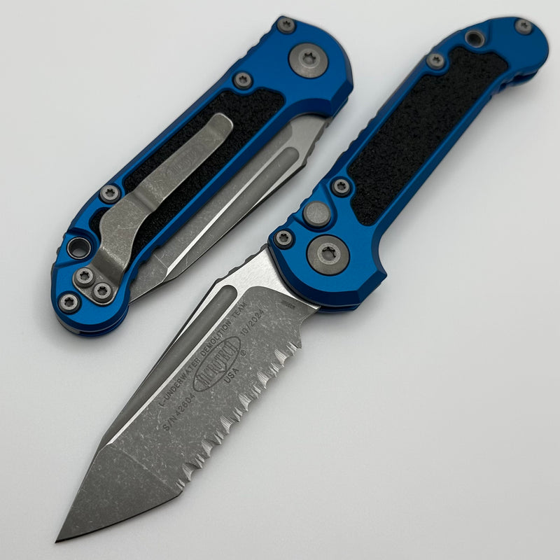 Microtech Knives LUDT Gen III Apocalyptic Full Serrated Tanto w/ Blue Handle 1136-12APBL