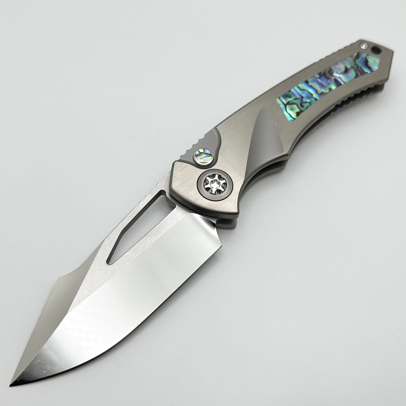 Heretic Knives Custom Pariah M/A Button Lock Ti Handles w/ Abalone Inlays & Cracked Ice M390