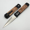 Pro-Tech Godfather Black Handles w/ Maple Burl Inlays & Satin 154-CM Blade 906-Satin