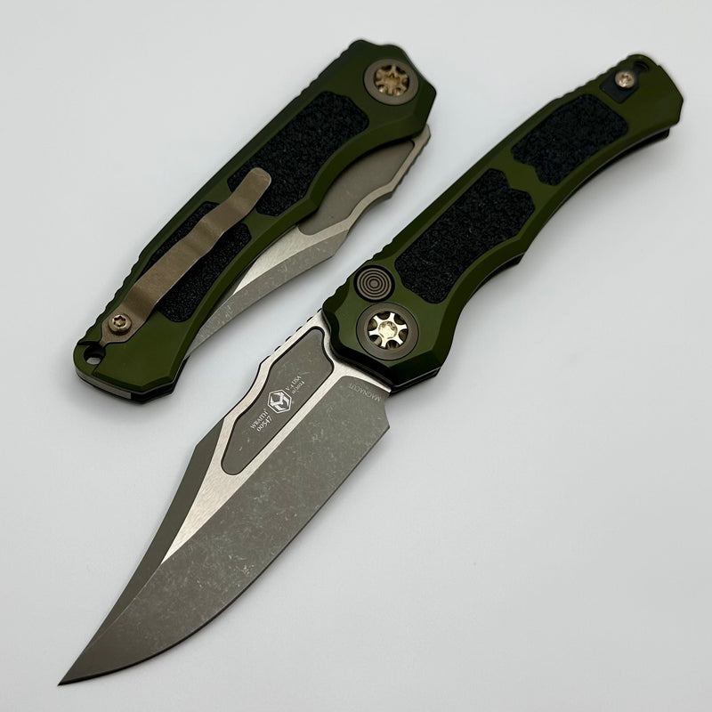 Heretic Knives Wraith Auto V4 OD Green Handle w/ Grip Inlays & Bronze Bowie MagnaCut Blade H002-7A-GRN