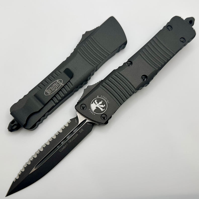 Microtech Diablo Microtech Combat Troodon Double Edge Full Serrated Dark Tungsten Cerak