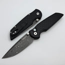 Pro-Tech TR-3 Integrity Custom Manual Black Reptile Aluminum Handles w/ Abalone Button & Vegas Forge Fireball Damascus 2025 Custom 001