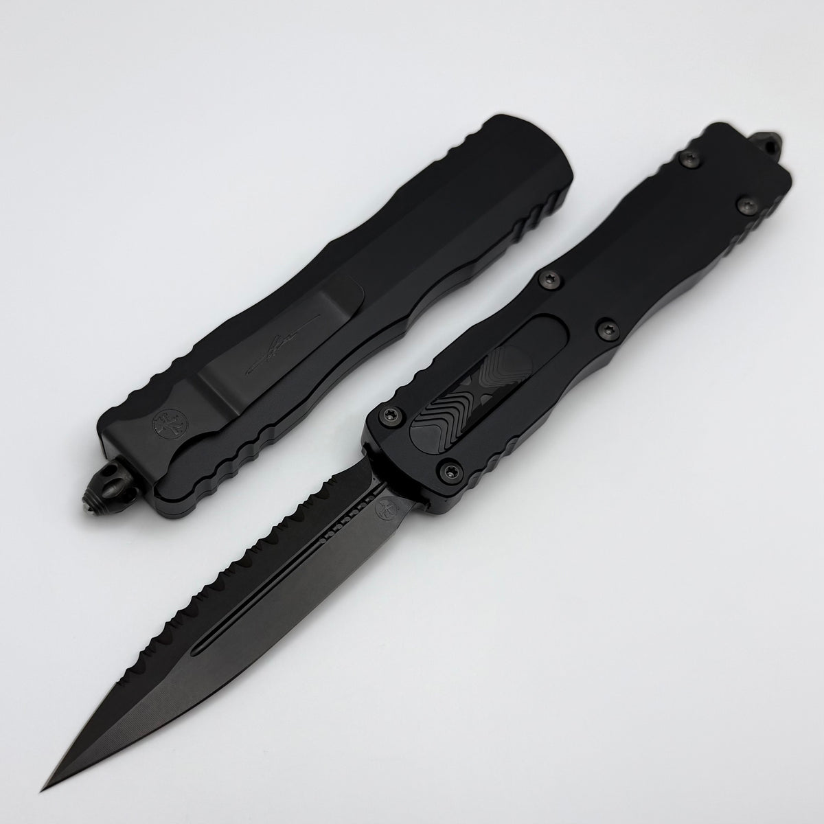 Microtech Dirac Delta Double Edge DLC Shadow Fully Serrated 227-3DLCTS