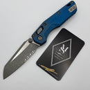 Microtech Marfione Select MSI RAM LOK Antique Blue Mini Slab Side Titanium Handles w/ Blue Accents & Apocalyptic Part Serrated M390MK 210M-11APMS2
