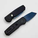 Pro-Tech Runt 5 w/ Black Handle w/ Abalone Button & Sapphire Blue PVD 20CV Reverse Tanto R5203-SB