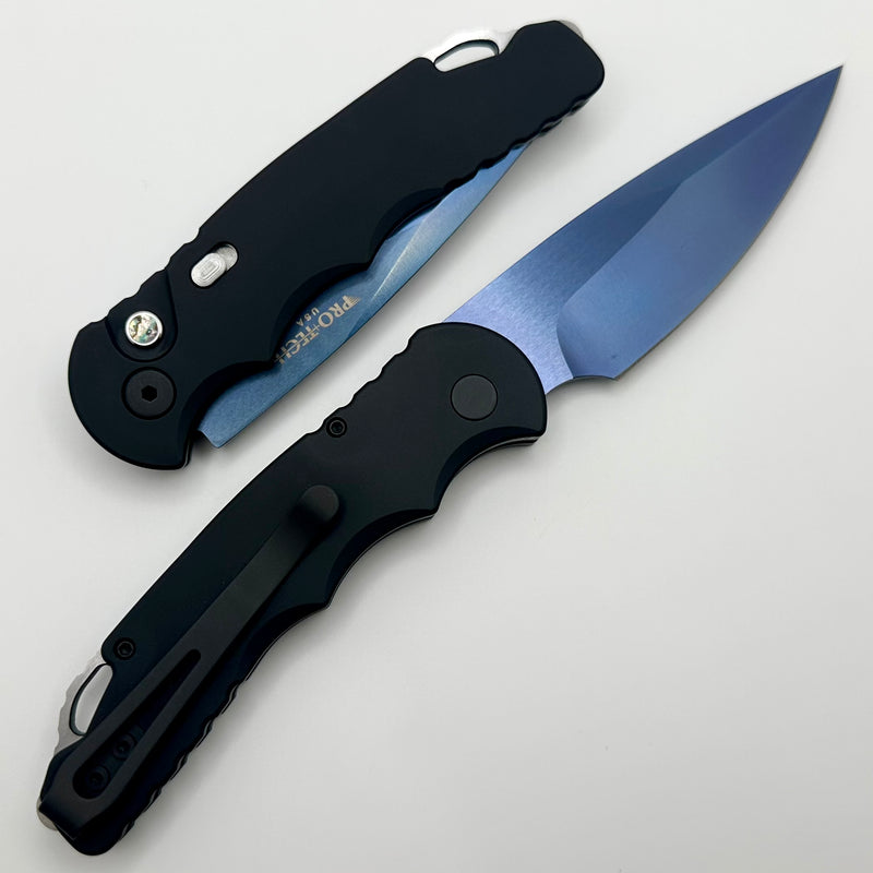 Pro-Tech TR-5 Black Handle w/ Sapphire Blue Blade & Abalone Button T503-SB Auto Limited