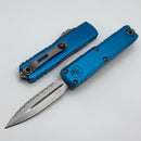 Microtech UTX-85 Gen III w/ Blue Handle & Stonewash D/E Full Serrated M390MK 1232-12BL