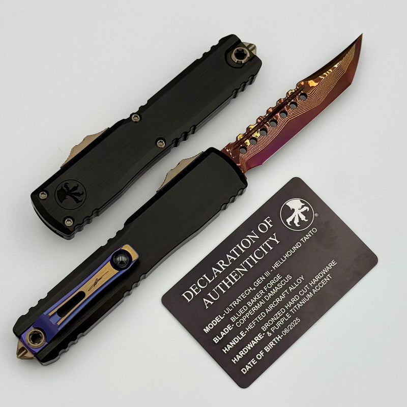 Microtech Marfione Select Ultratech ZBP Hellhound Blued Baker Forge Co