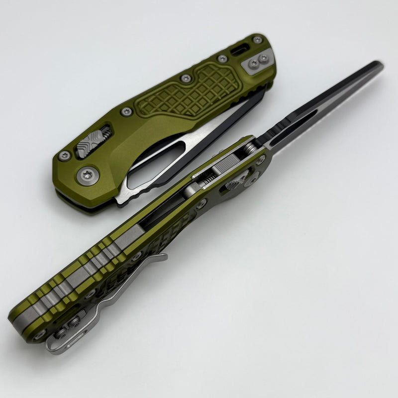 Microtech Knives MSI RAM LOK OD Green Aluminum Frag Handles & Full Serrated Two Tone Black M390MK 210-3FROD