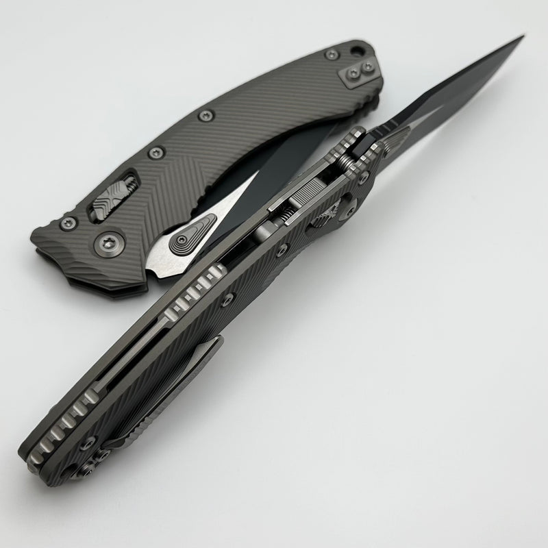 Microtech Amphibian RAM LOK Natural Clear Fluted Aluminum & Black Partial Serrated M390MK 137RL-2FLNC