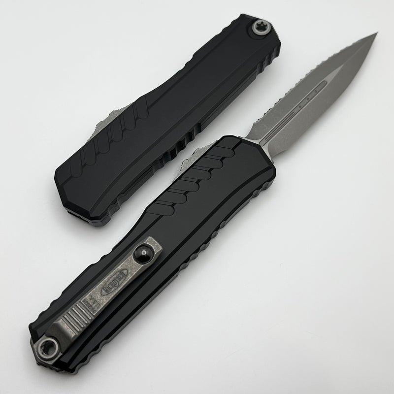 Microtech Cypher II D/E Full Serrated Apocalyptic w/ Black Handle 1242-12AP