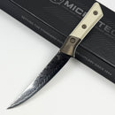 Microtech Boning Knife Proof Run Ivory G-10/Bronze Titanium Bolster Handle w/ San Mai Damascus M390 3100B-16IVPR