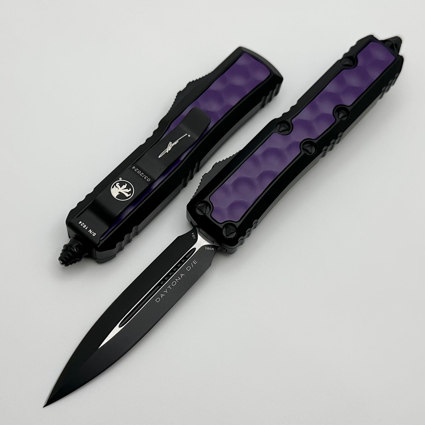 Microtech Daytona Black D/E w/ Purple Bubble Inlays Signature Series 1