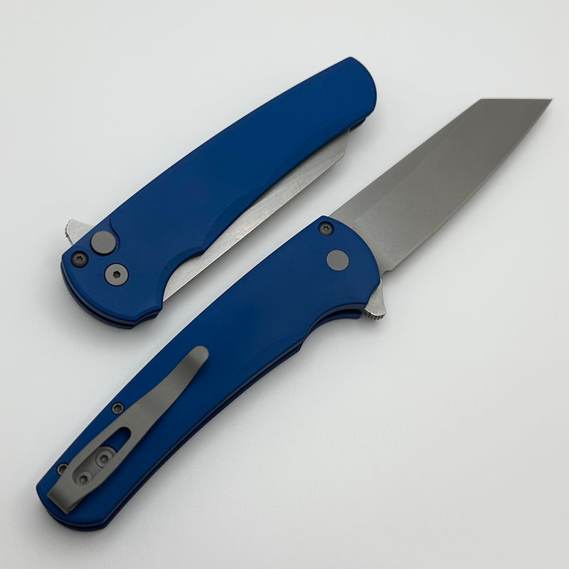 Pro-Tech Malibu Smooth Blue Handle & Stonewash MagnaCut Reverse Tanto Blade 5401-Blue