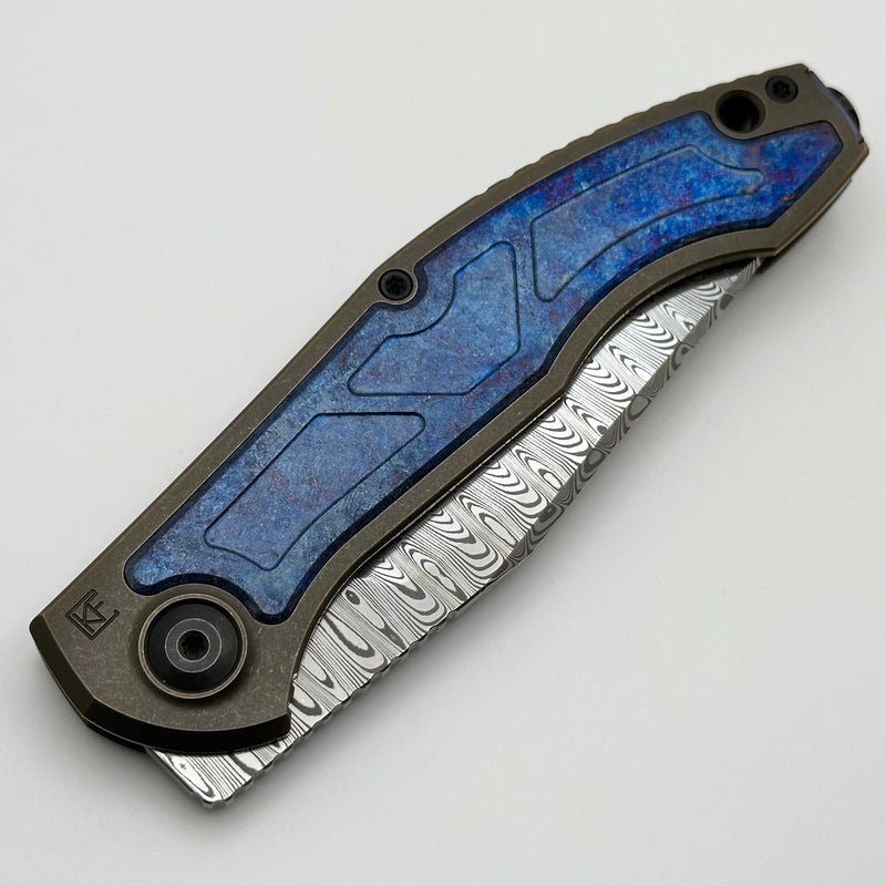 Custom Knife Factory Veksha HD Bronze Ti & Crystal Ti Handles w/ Damasteel