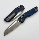 Microtech Marfione Select MSI RAM LOK Mini Fluted Antique Blue Titanium Handles w/ Blue Accents & 3.15" Apocalyptic Full Serrated M390MK 210M-12APFLMS2