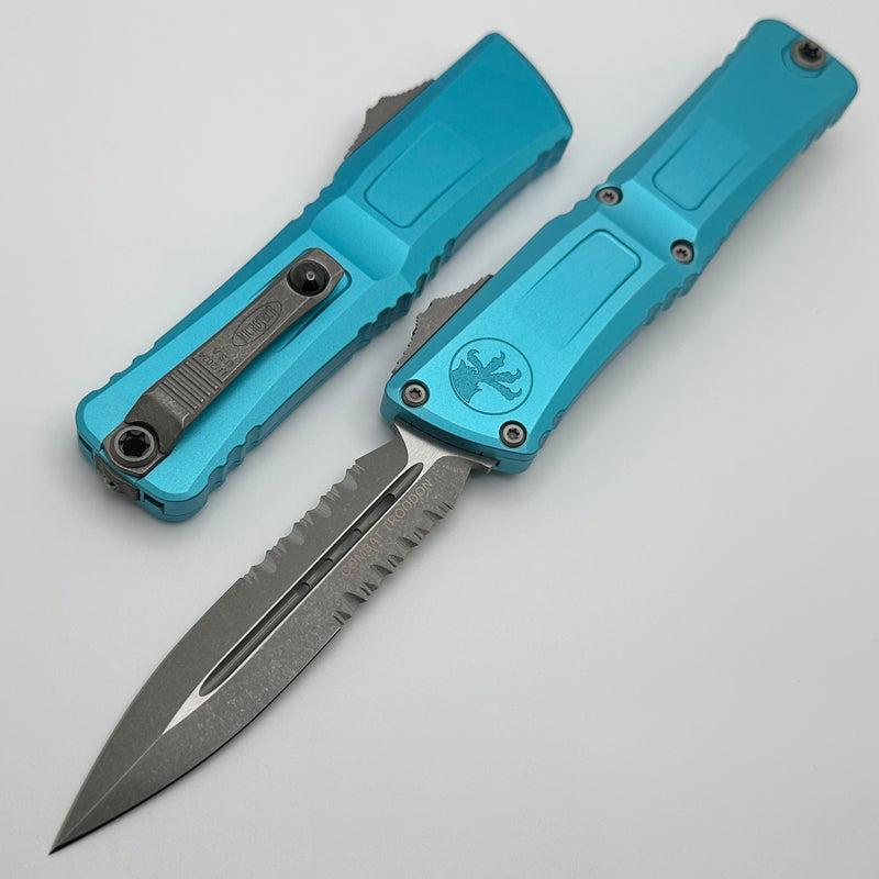 Microtech Knives Combat Troodon Gen III Apocalyptic Partial Serrated D/E w/ Turquoise Handle 1142-11APTQ