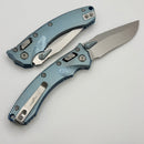 Microtech Amphibian Mini RAM LOK Stonewash Titanium Ice Blue Fluted & Stonewash M390MK w/ Blue Accents 137MRL-10FLMS6