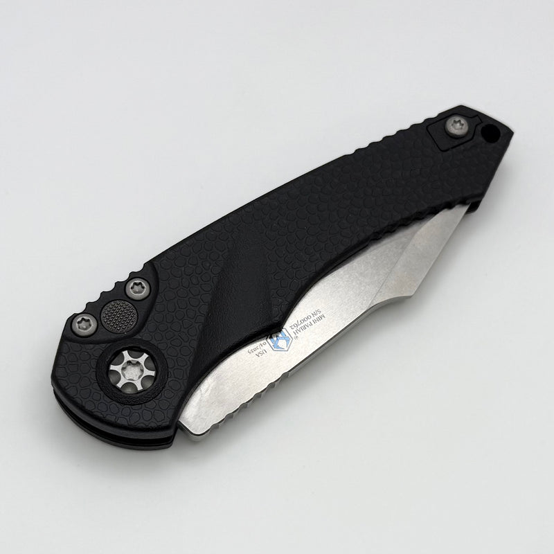 Heretic Knives Mini Pariah Auto Black Polymer Handles w/ Stonewash S/E Serrated MagnaCut H054-2B