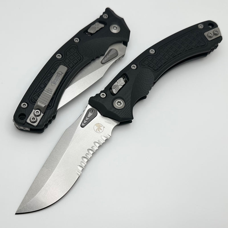 Microtech Amphibian RAM LOK Black Frag G-10 & Partial Serrated Stonewash M390MK 137RL-11FRGTBK