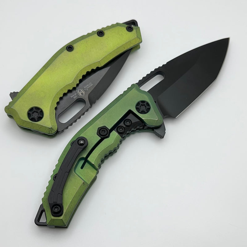 Heretic Knives Medusa Manual Antique Green Titanium & DLC MagnaCut H009-6A-TIGRN