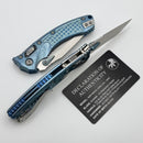 Microtech Amphibian Mini RAM LOK Stonewash Titanium Ice Blue Frag & Stonewash M390MK w/ Blue Accents 137MRL-10FRMS6