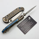 Marfione Select Microtech LUDT Ram-Lok w/ Flamed Grooved Titanium Handles w/ Blue Accents & Stonewash Drop Point 1135RLG-10MS4
