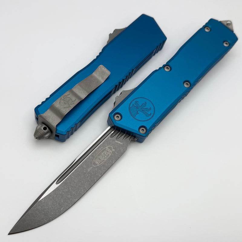 Microtech Scarab 2 Gen 3 Executive w/ Blue Handles & S/E Apocalyptic M390MK 1176-10APBL