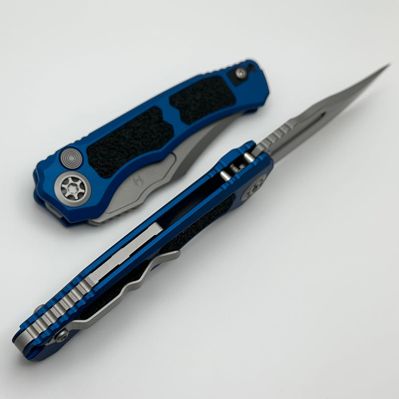 Heretic Knives Wraith Auto V4 Blue Handle w/ Grip Inlays & Bead Blast Bowie MagnaCut Blade H002-3A-BLU