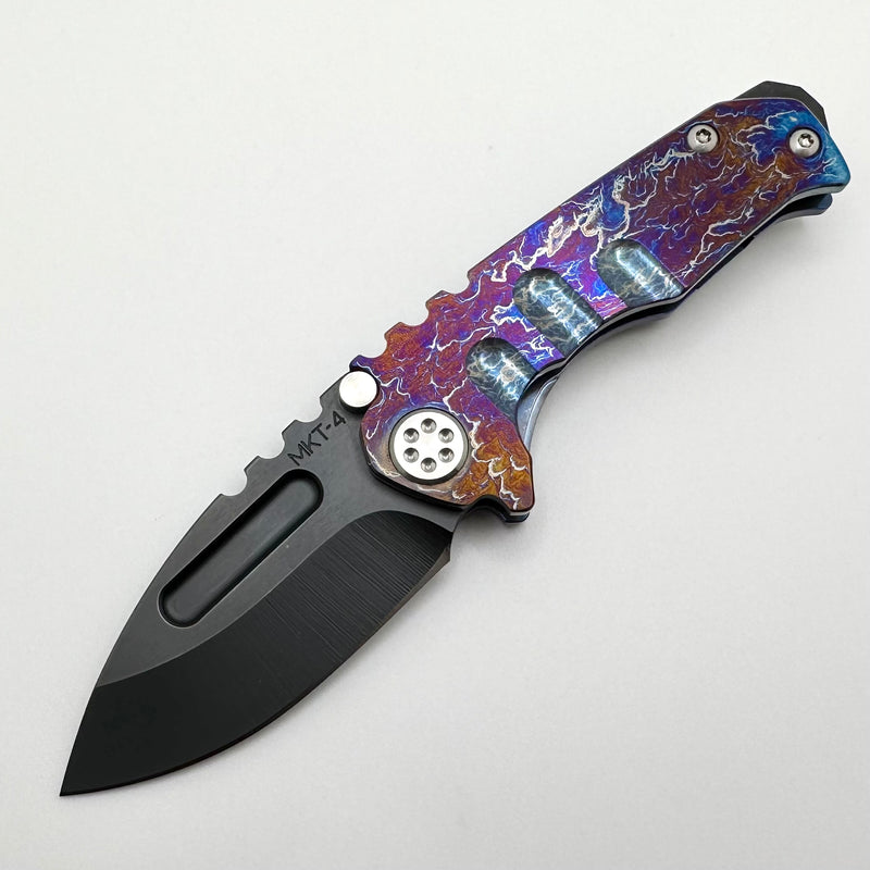 Medford Micro Praetorian T w/ DLC S45 Drop Point & Blue/Flamed Finish Handles Pattern