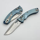 Microtech Amphibian Mini RAM LOK Stonewash Titanium Ice Blue Fluted & Stonewash M390MK w/ Blue Accents 137MRL-10FLMS6