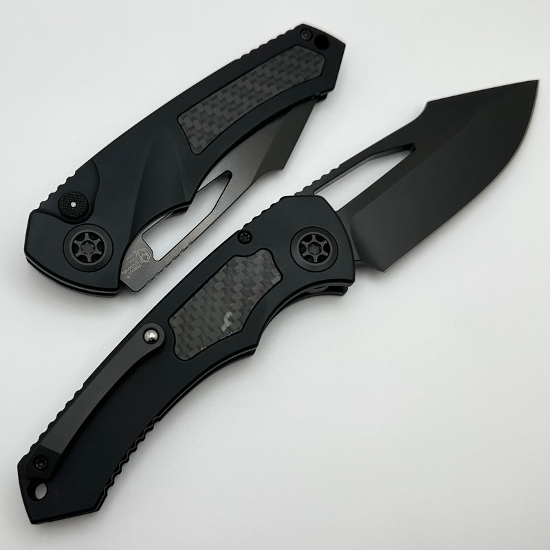 Heretic Knives Pariah M/A Button Lock Black Aluminum Handles w/ Glow In The Dark Carbon Fiber & DLC MagnaCut H046-6A-GLO/CF