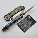 Marfione Select Microtech LUDT Ram-Lok w/ Flamed Frag Titanium Handles w/ Blue Accents & Stonewash Tanto 1136RL-10FRMS4