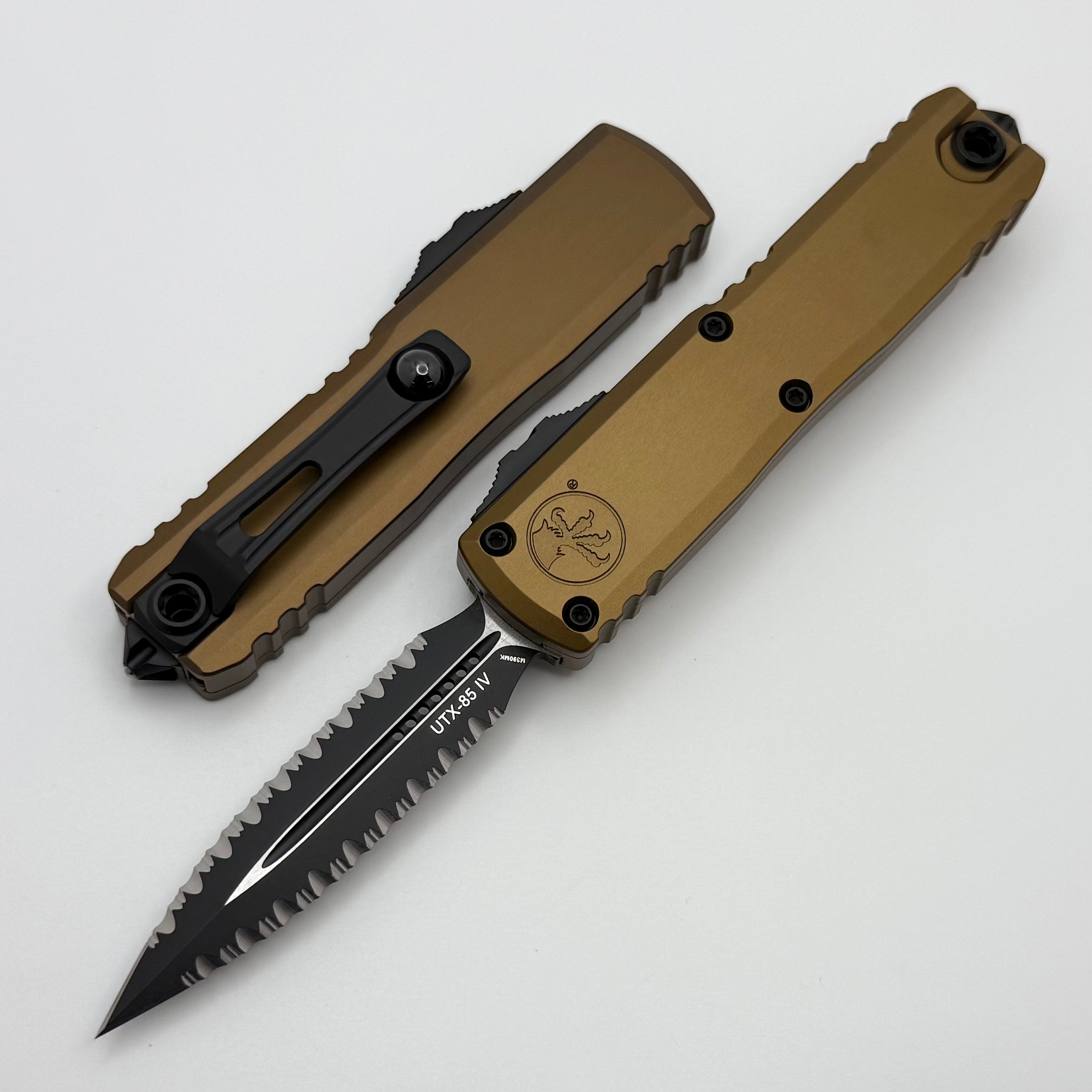 Microtech UTX-85 Gen IV w/ Tan Handle & Double Full Serrated Tactical