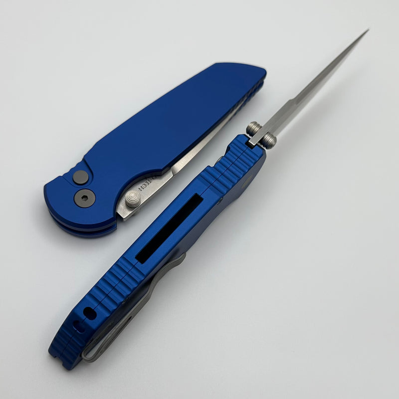 Pro-Tech TR-3 Integrity Manual Blue Aluminum Handles w/ Stonewash S35 INT101-Blue