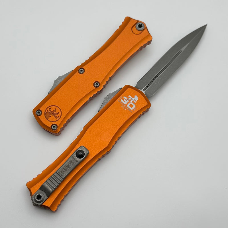 Microtech Knives Mini Hera 30th Anniversary Apocalyptic Double Edge M390MK w/ Orange Handle 1702M-10APOR30