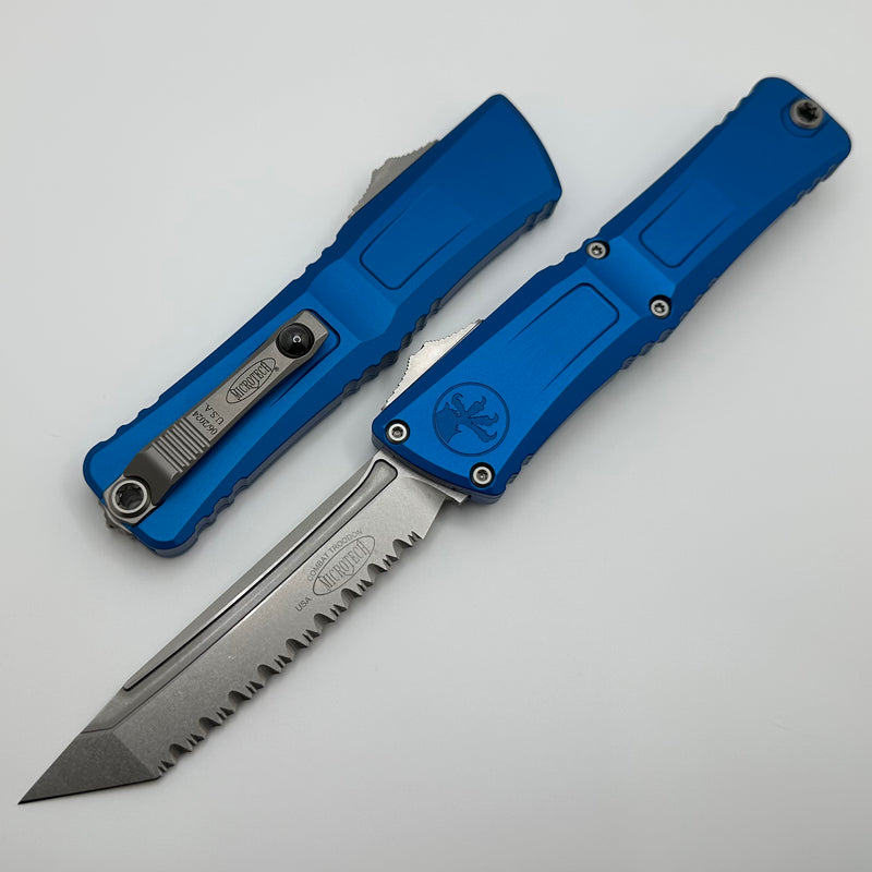 Microtech Knives Combat Troodon Gen III Stonewash F/S Tanto w/ Blue Handle 1144-12BL