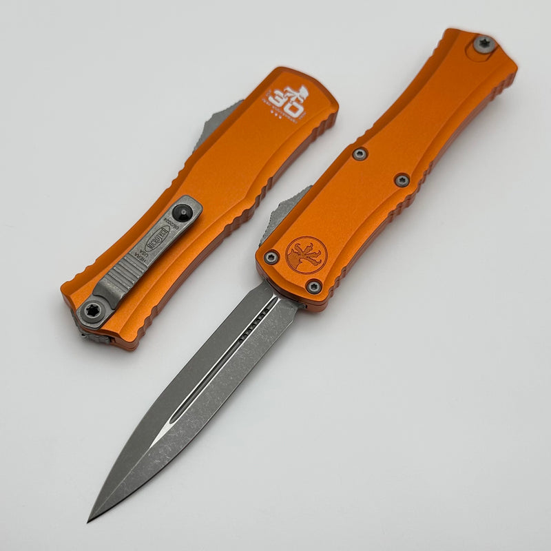 Microtech Knives Mini Hera 30th Anniversary Apocalyptic Double Edge M390MK w/ Orange Handle 1702M-10APOR30