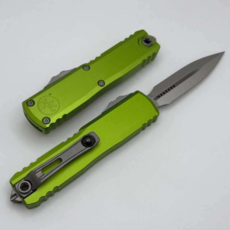 Microtech UTX-85 Gen IV w/ Neon Green Handle & Stonewash D/E M390MK 12324-10NG