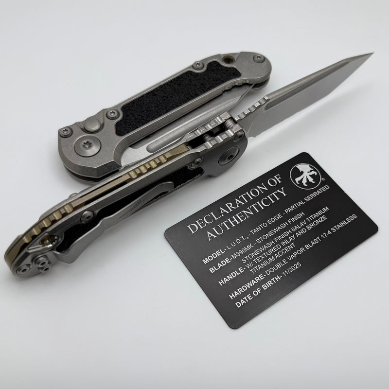 Microtech Knives LUDT Gen III Partial Serrated Apocalyptic Tanto & Titanium Handles w/ Textured Inlays & Bronze Accents 1136-11MS2