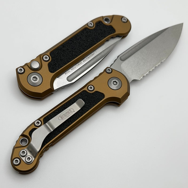 Microtech Knives LUDT Gen III Stonewash Partial Serrated Drop Point w/ Tan Handle 1135-11TA